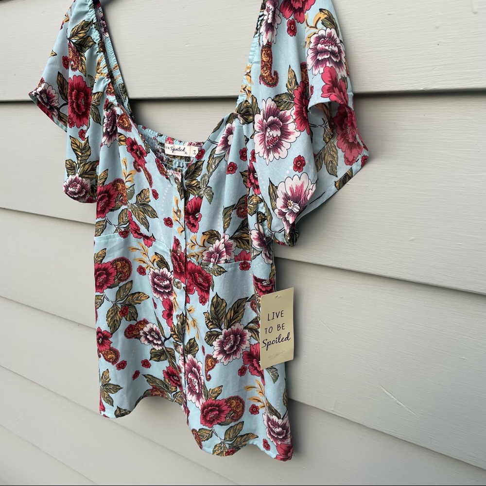 NWT Floral Romantic “ Live to be Spoiled” Peasant Blouse XL